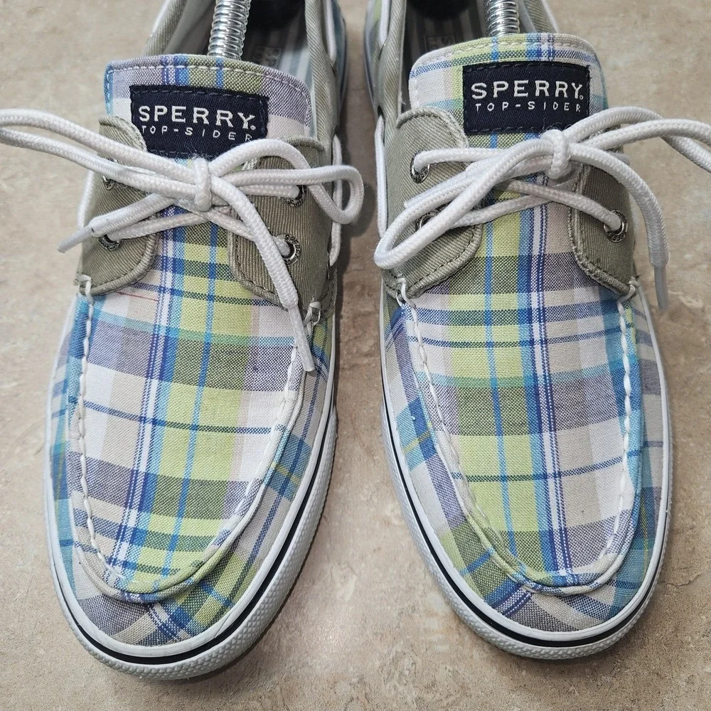 Sperry Top-Sider Boat Shoes Women‎ 10M Plaid Canvas blue East Coast Old Money